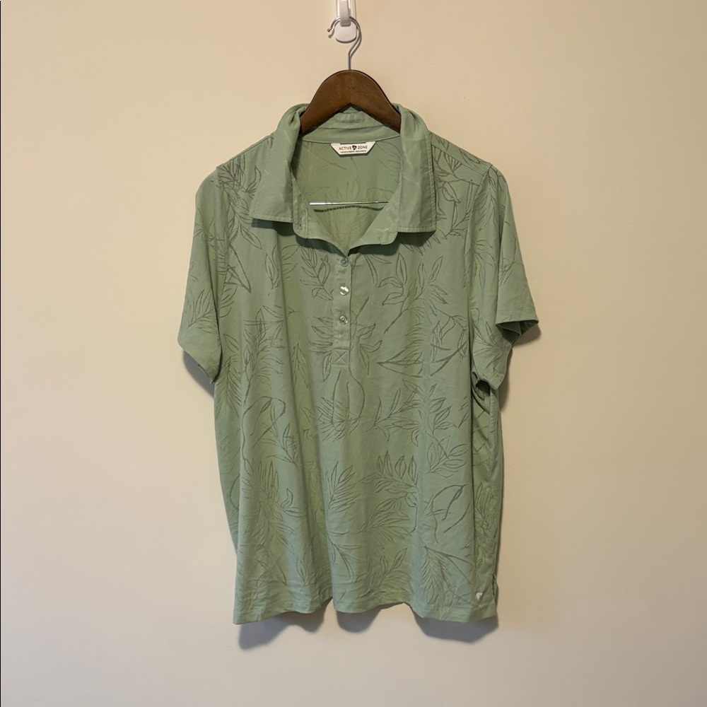 Penningtons Light Sage Short Sleeve Polo with Leaf Print